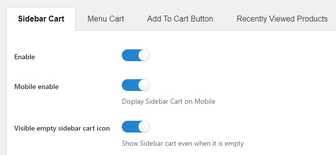Some of the settings for the Cart All In One For WooCommerce plugin