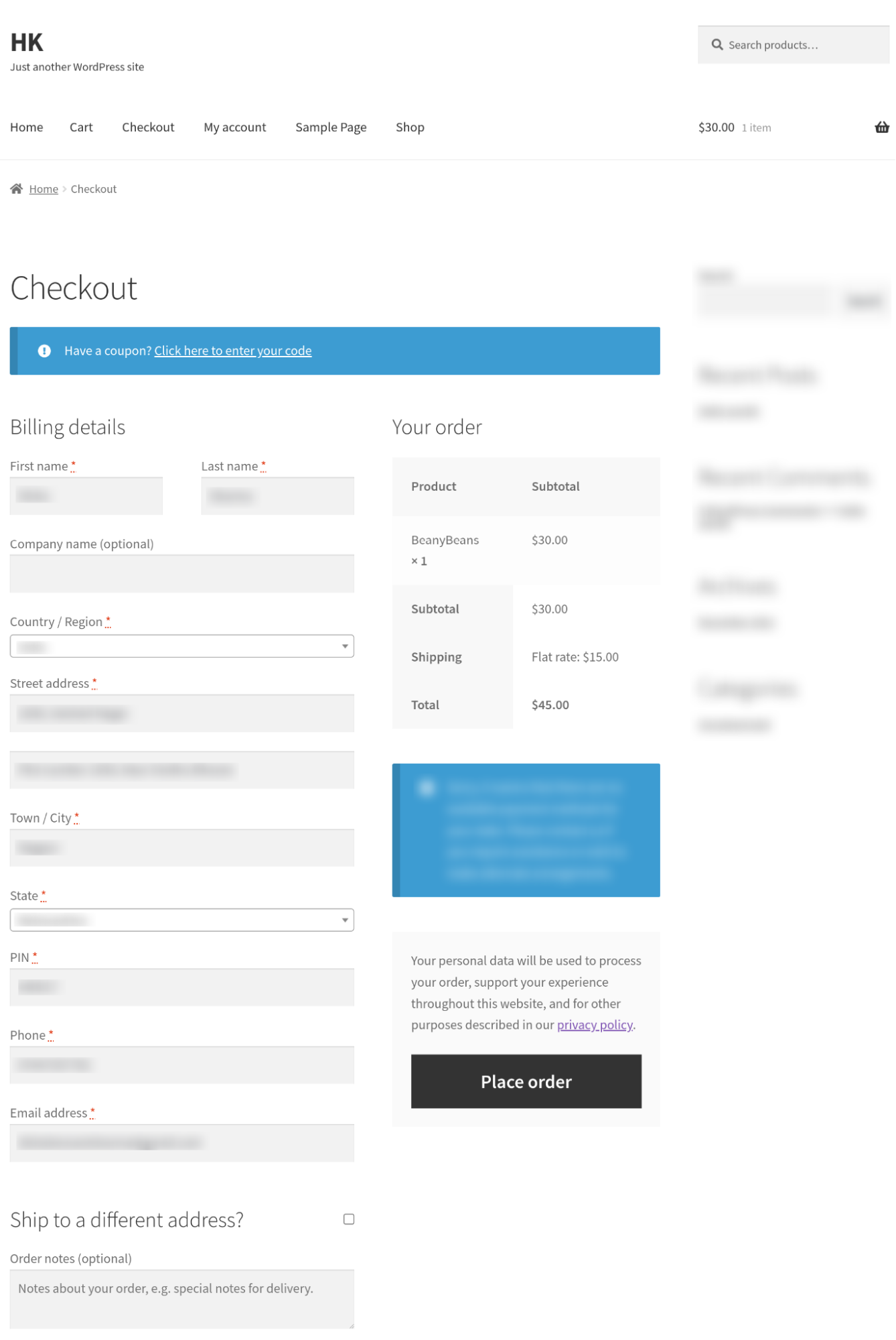 WooCommerce's default checkout page
