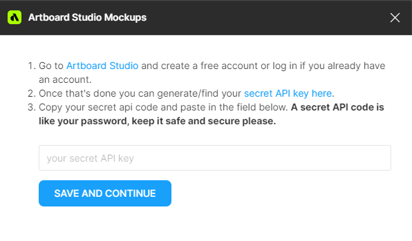 Set up API key for Artboard Studio Mockups