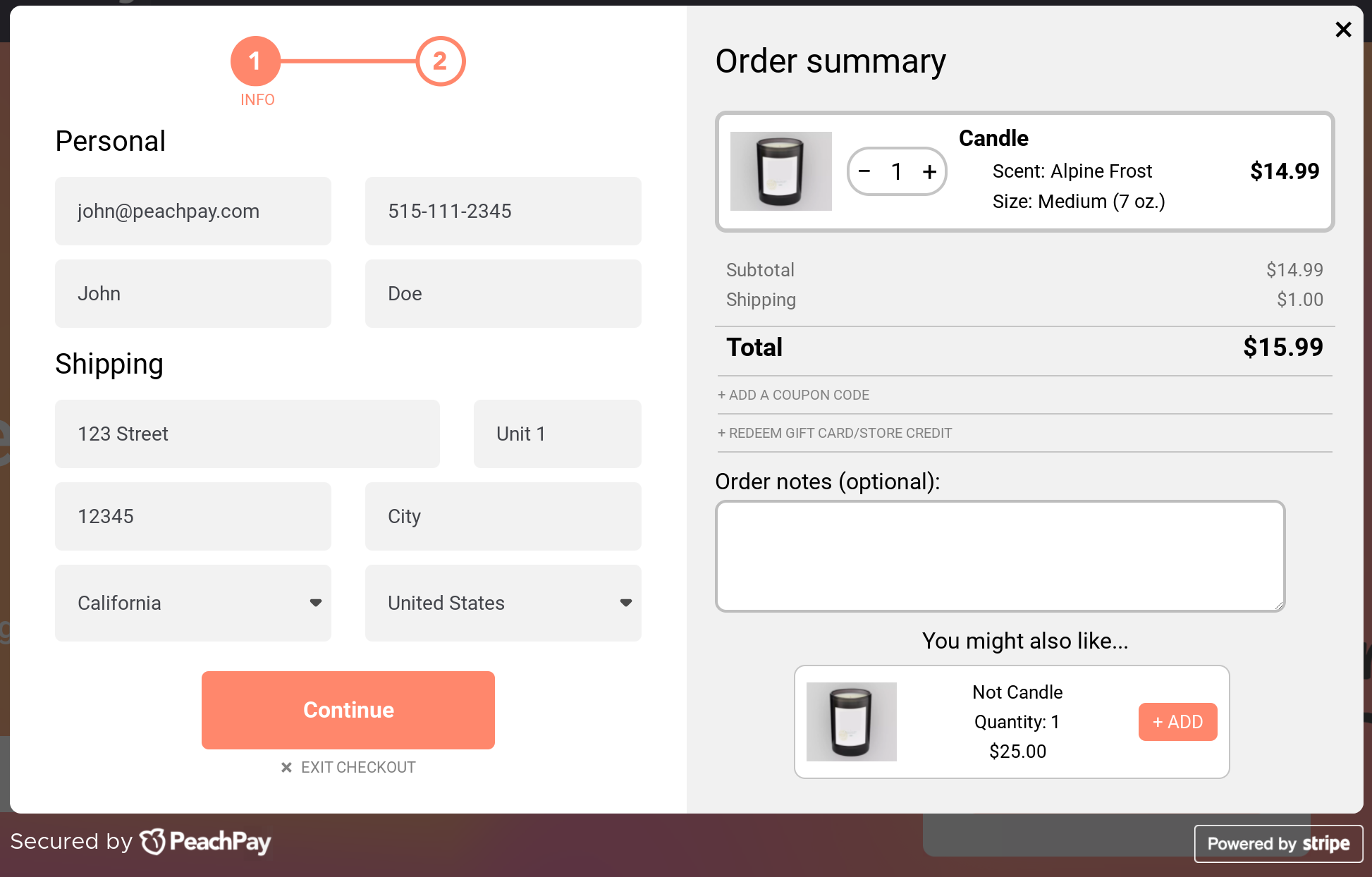 PeachPay collecting a user's billing and shipping information-img