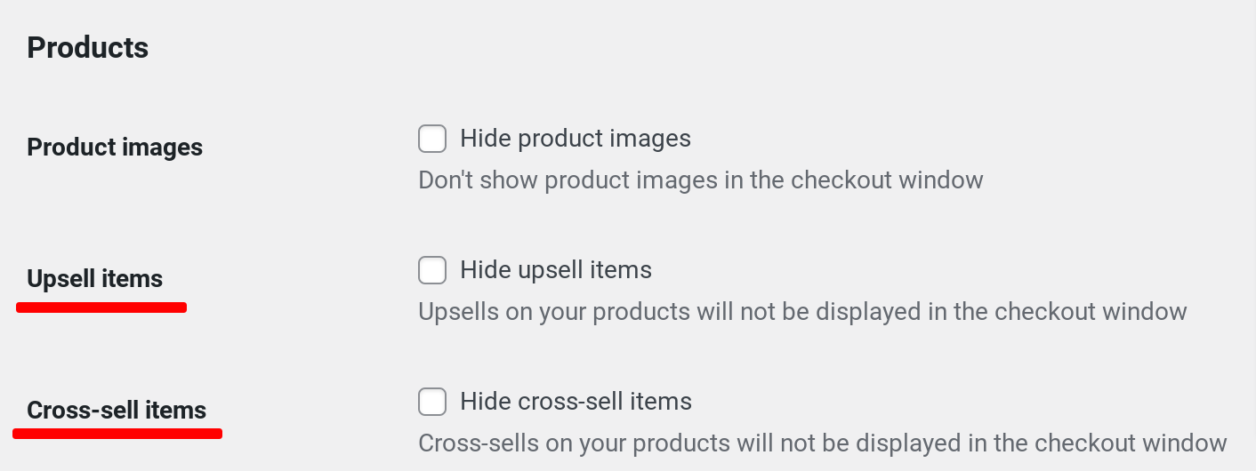 Enabling upselling and cross-selling inside the checkout windowe
