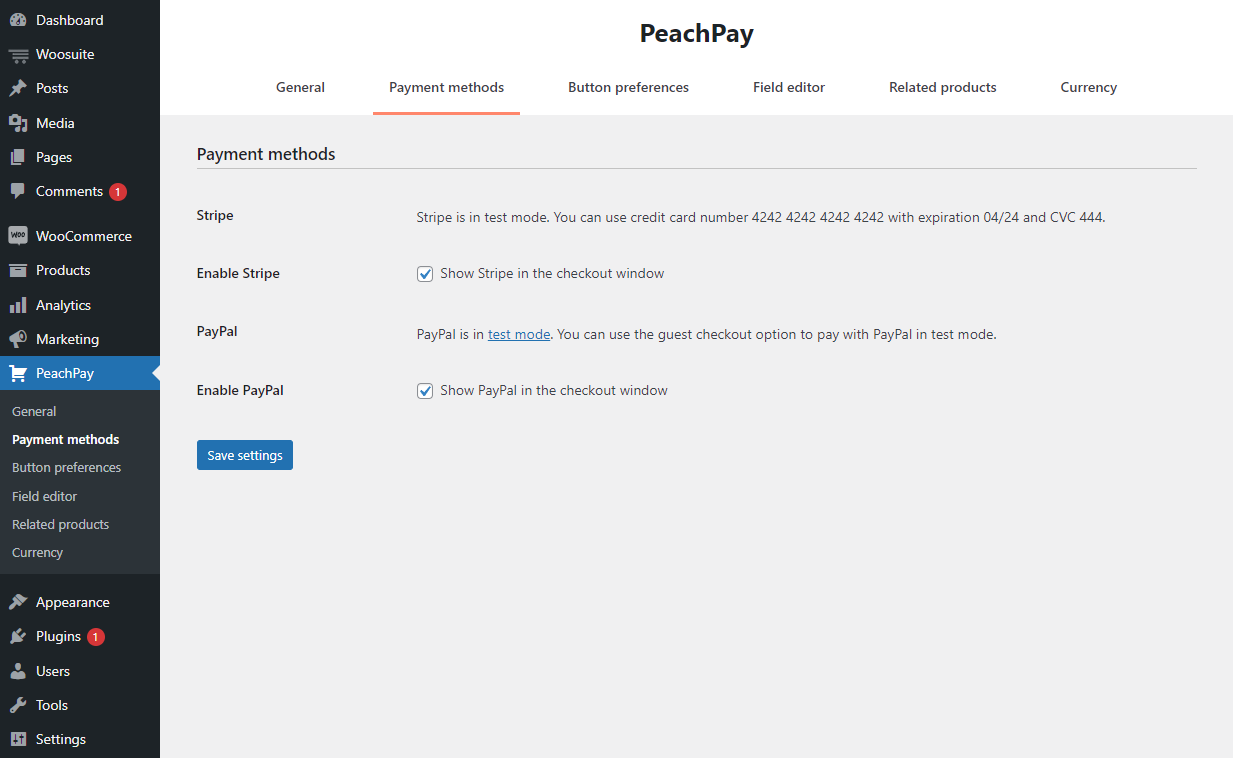 PeachPay payment methods