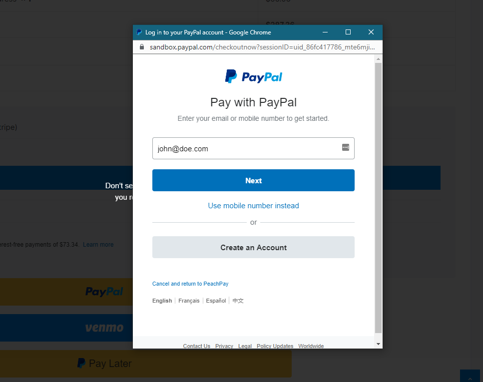 PeachPay PayPal integration