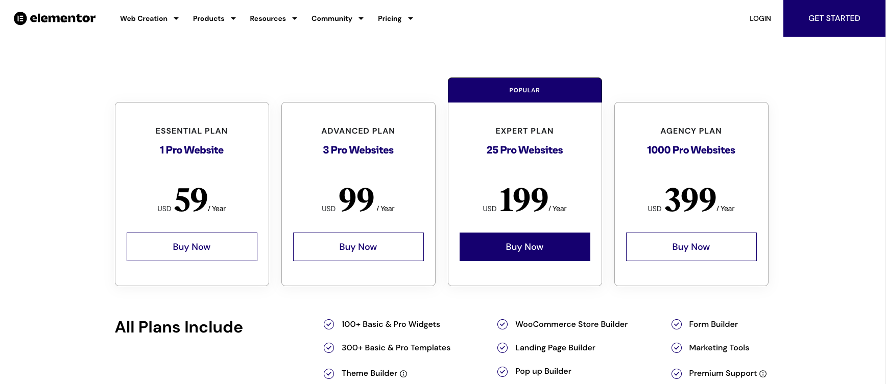 Elementor pricing