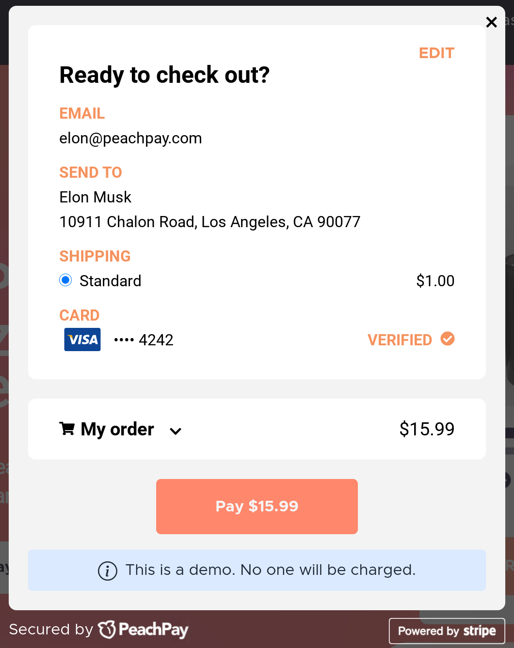 PeachPay's one-click checkout for existing customers