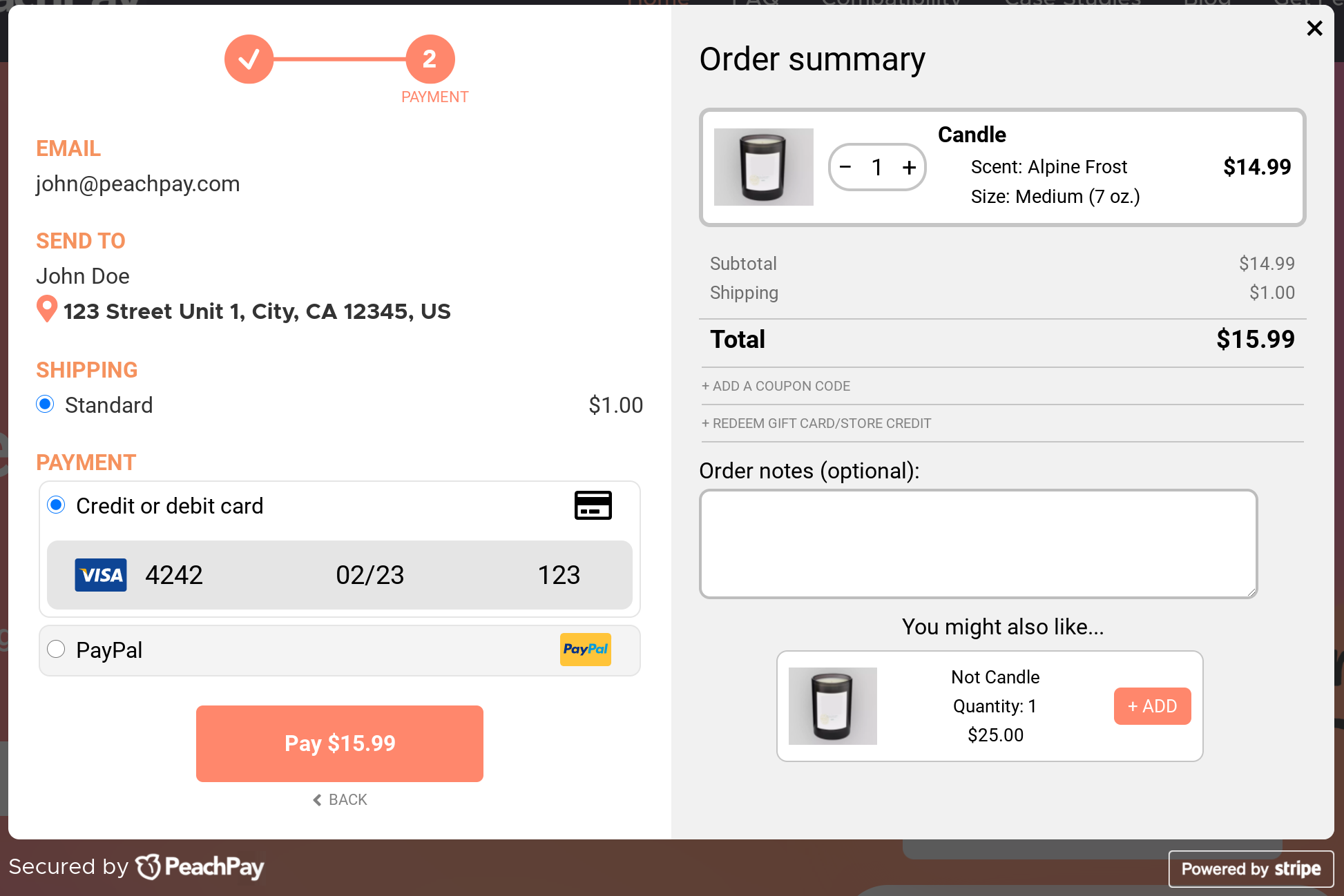 PeachPay's product upselling features