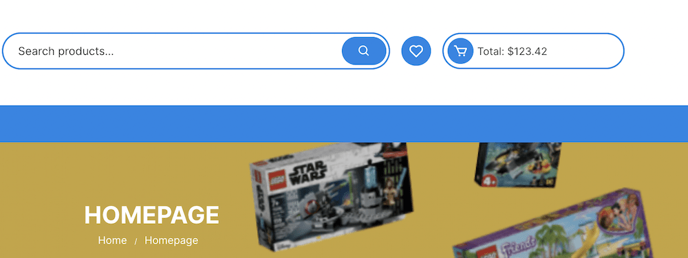 The MinifigWorks header showing the cart summary