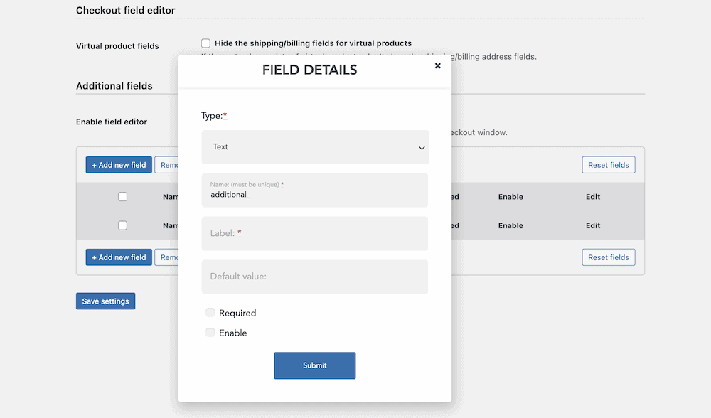 The PeachPay checkout field editor