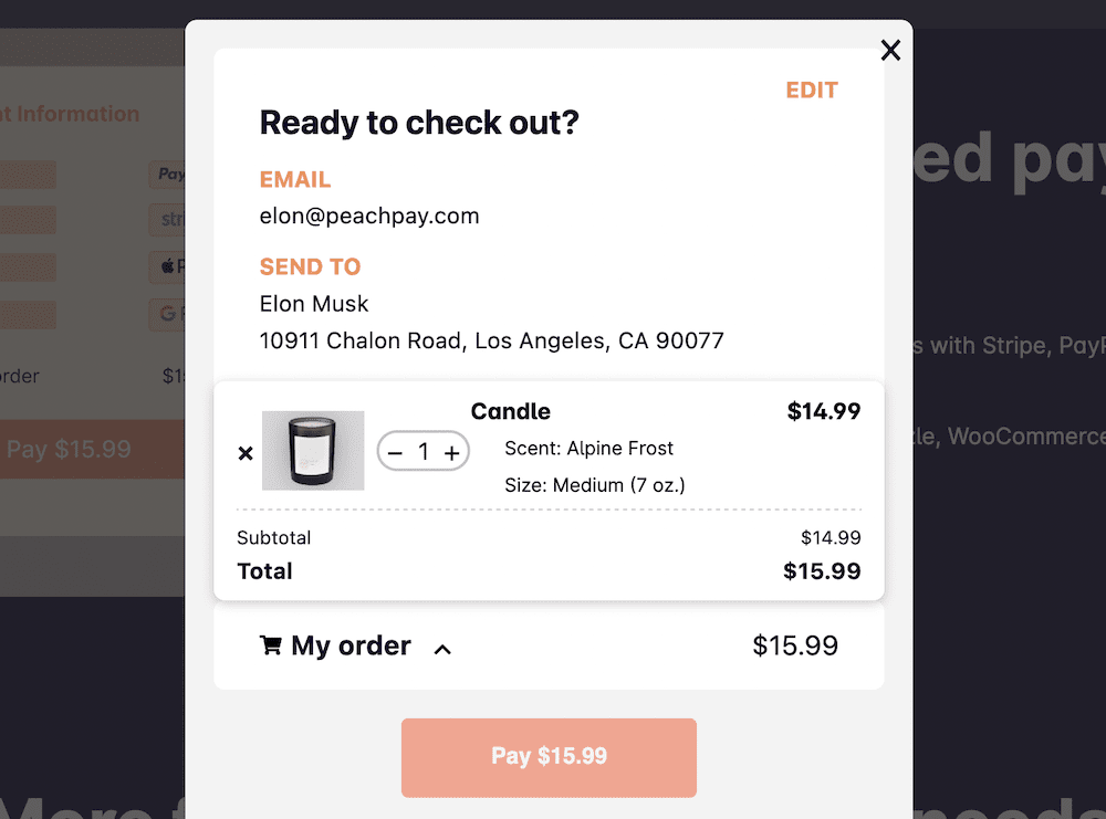 A return checkout, showing even fewer fields than a regular checkout