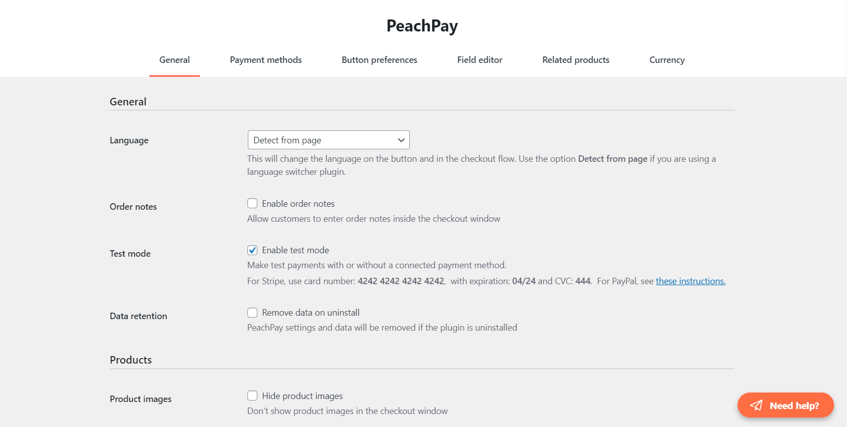 PeachPay button preferences settings