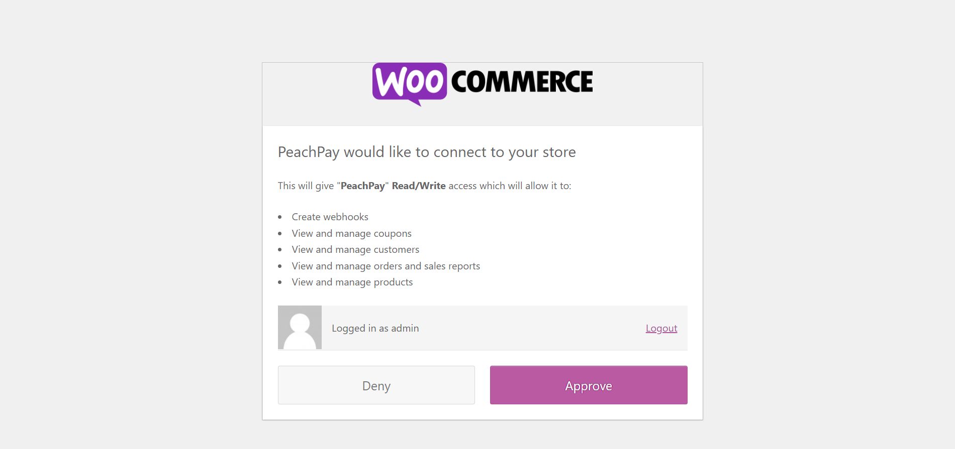 PeachPay would like to connect to your store