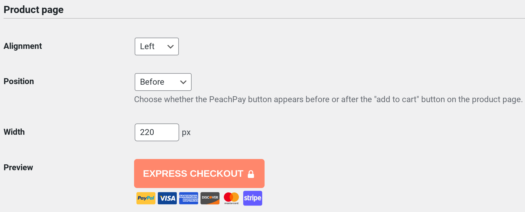 PeachPay's button customizer
