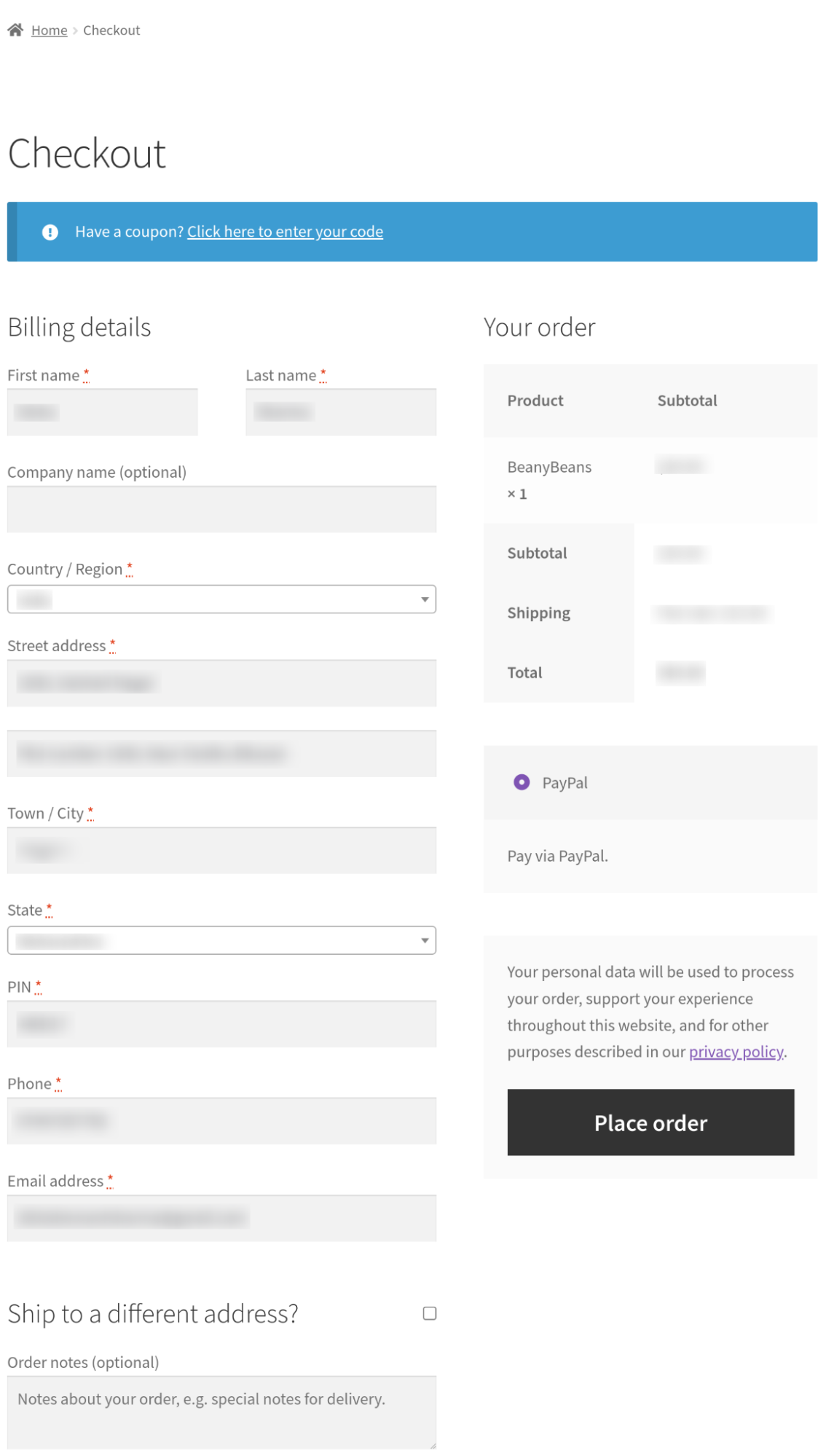 WooCommerce's default checkout page