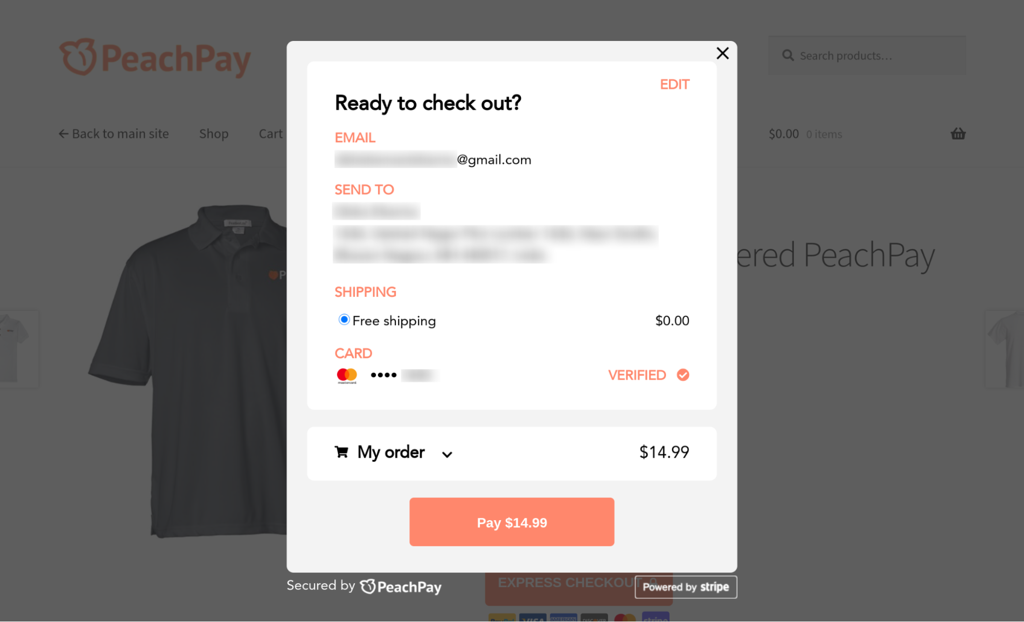One-click checkout for returning users via PeachPay