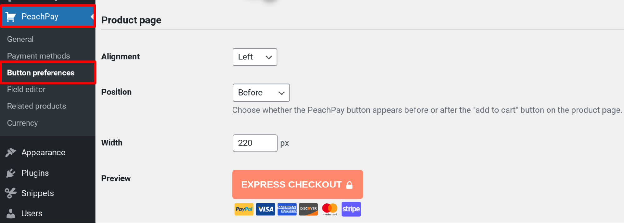 Styling PeachPay's direct checkout for WooCommerce