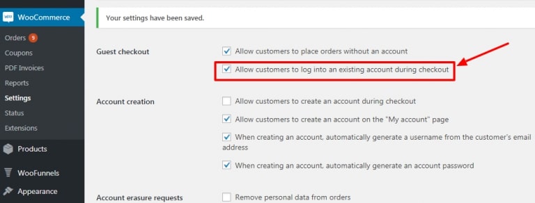 Allow customers to choose their existing account too