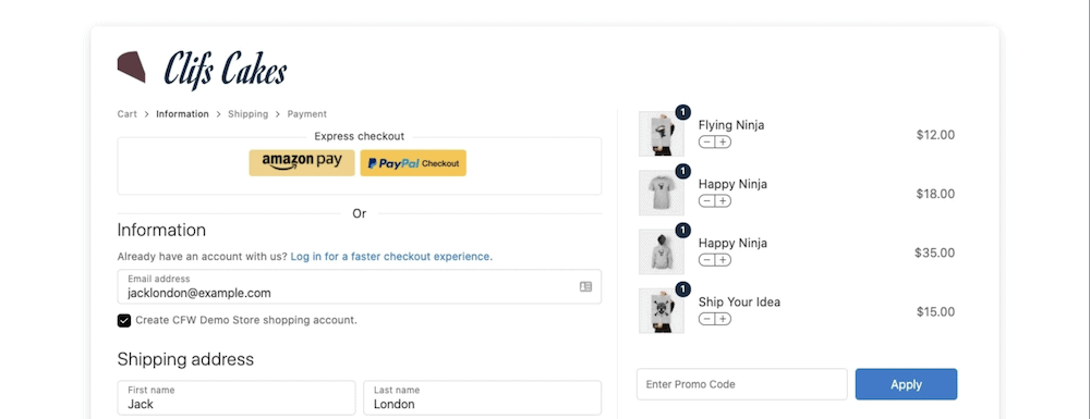 A CheckoutWC template page for a one-page checkout.