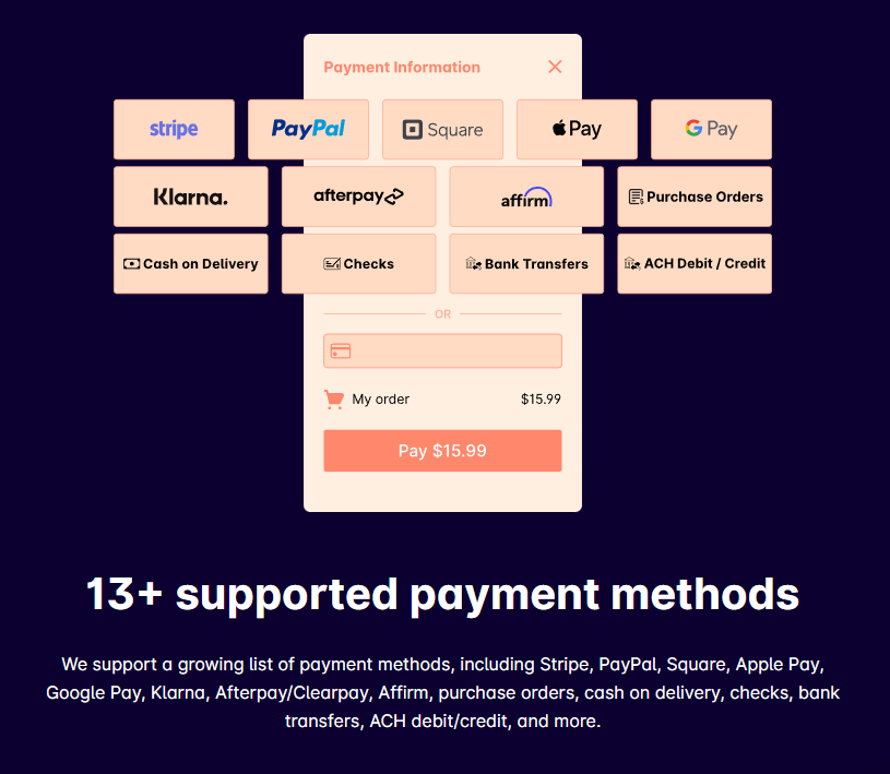 PeachPay supported payment methods