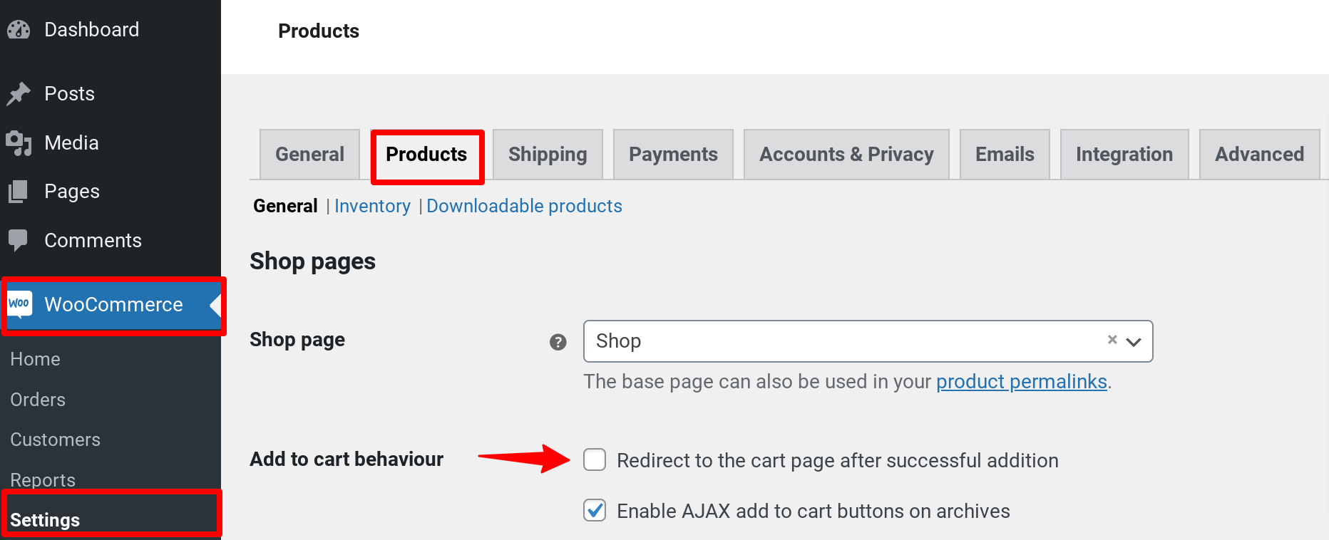 Redirect to the cart page after product addition