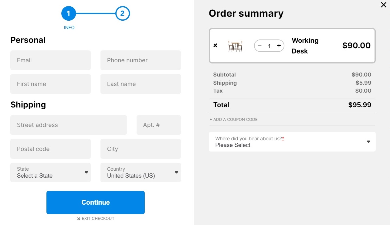 Checkout window for faster checkouts