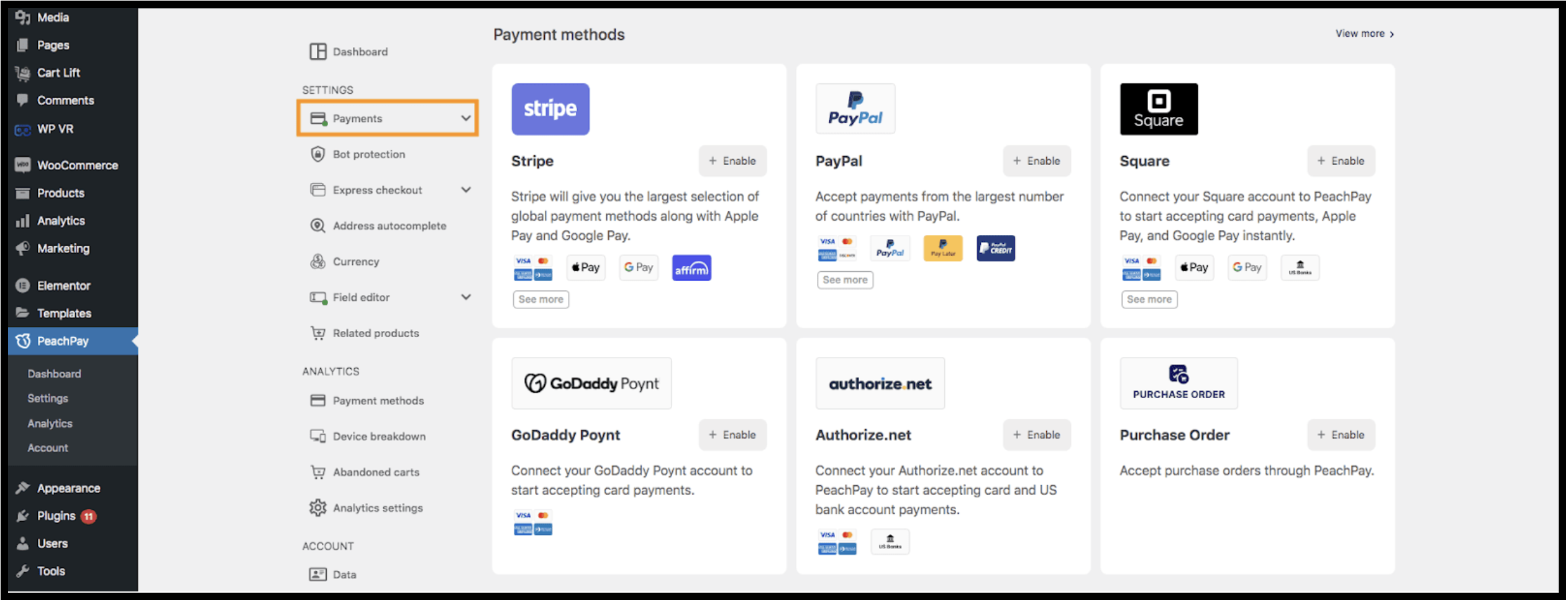 PeachPay payment options